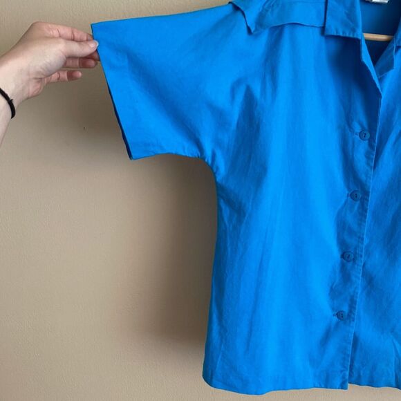 VTG Applause III by Marge Kane Sz 12 Short Sleeve Blue Button Blouse USA Sailor - Picture 3 of 8